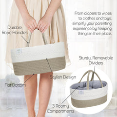 KiddyCare Woven Diaper Caddy uses cotton canvas for lightweight, durable storage.