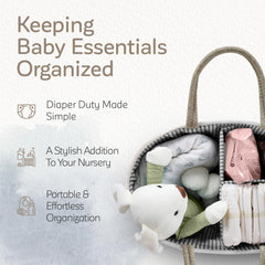 KiddyCare Woven Diaper Caddy on-the-go setup demonstrates portable organization for travel and car trips.