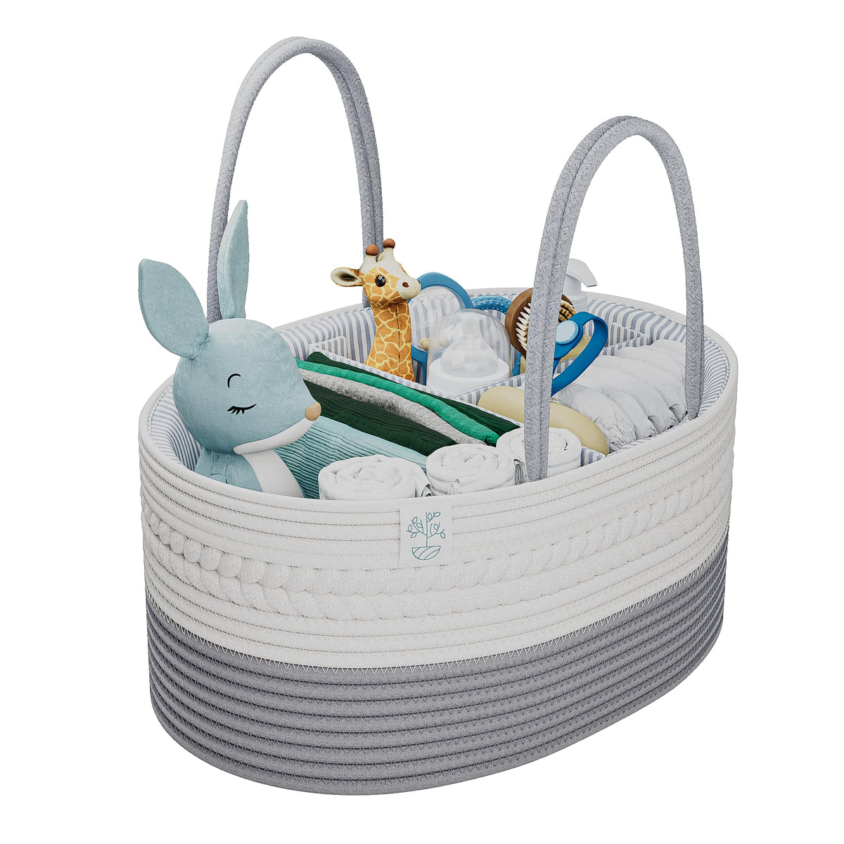 KiddyCare woven diaper caddy with handle lid for quick changes and portability.