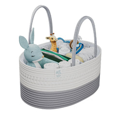 KiddyCare woven diaper caddy with handle lid for quick changes and portability.