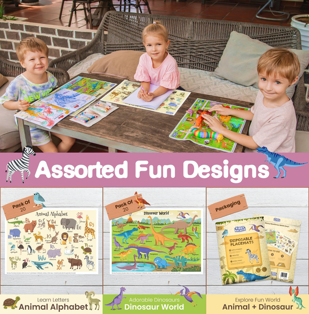 KIDDYKORNERZ portable travel placemats ideal for eating out and on the go