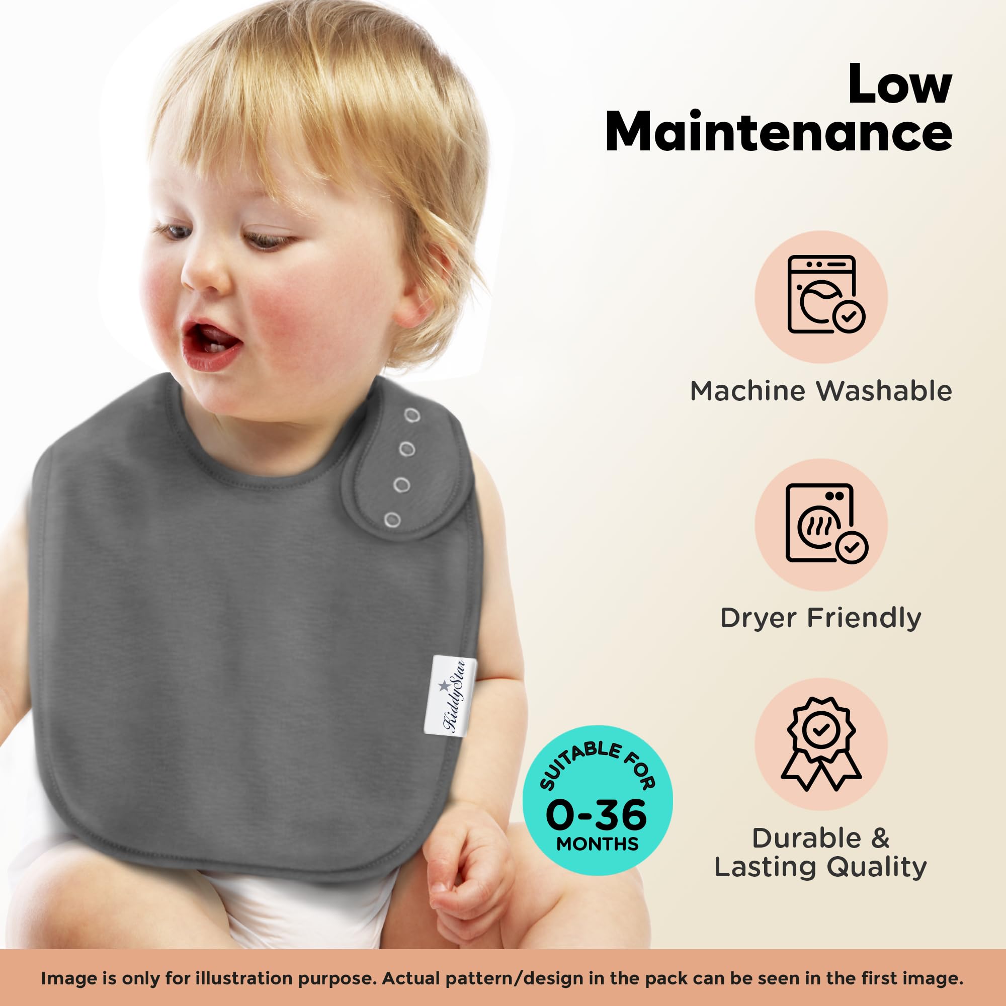 KiddyStar double-layer bib with fleece back delivers reliable drool absorption.
