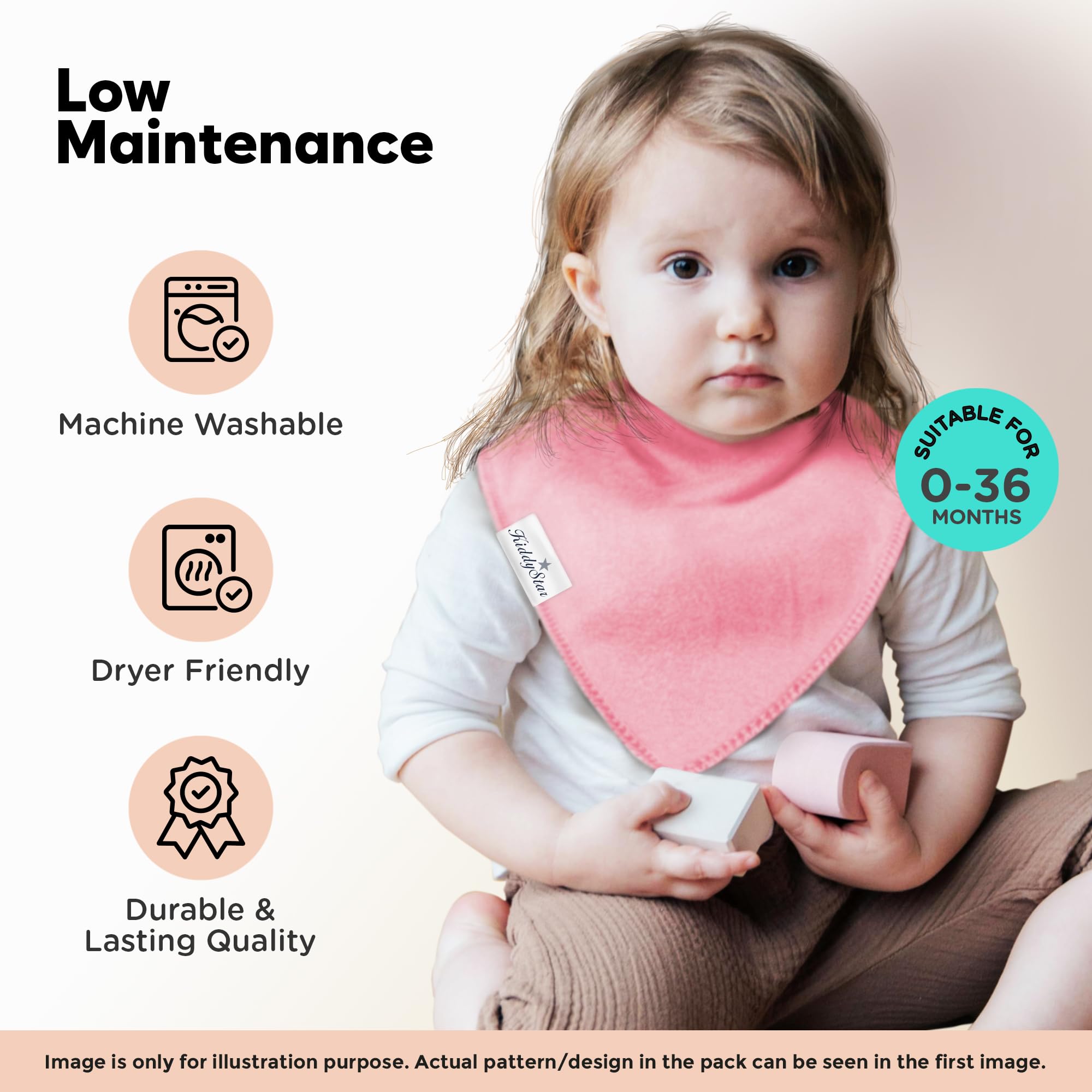 KiddyStar gender-neutral pattern bibs ideal for daily wear.