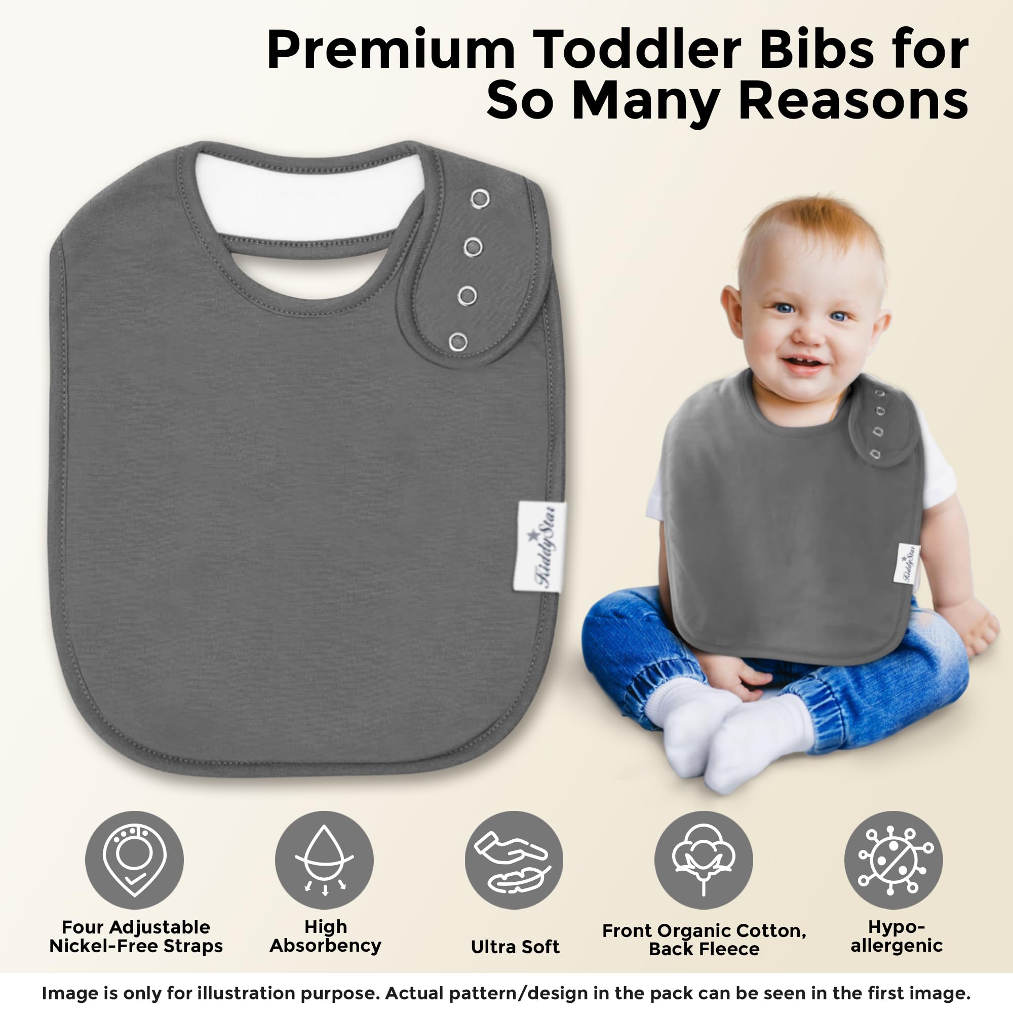 KiddyStar bandana-pattern bib design highlights gender-neutral style for everyday wear.