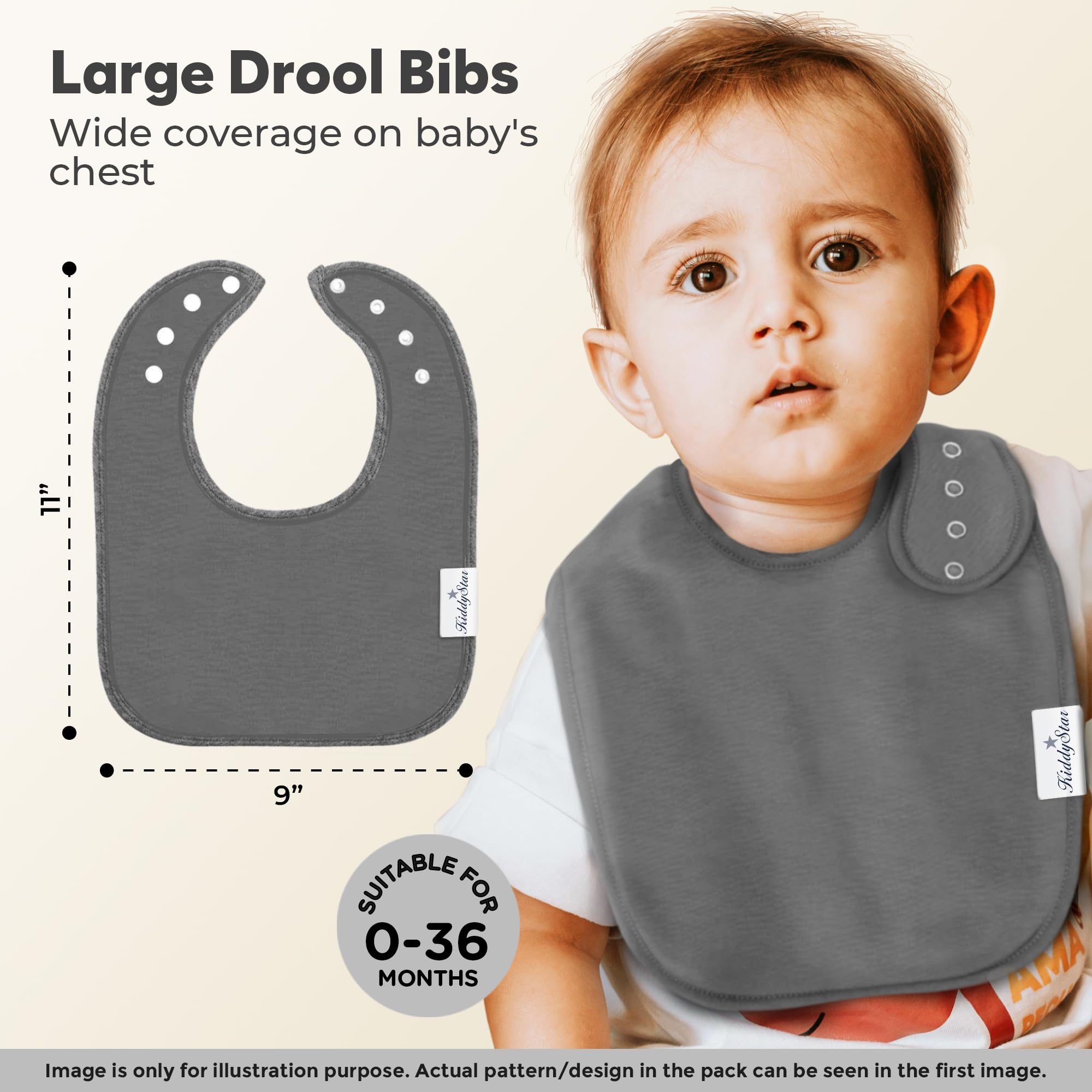 KiddyStar bib with adjustable nickel-free snaps for 0–36 months