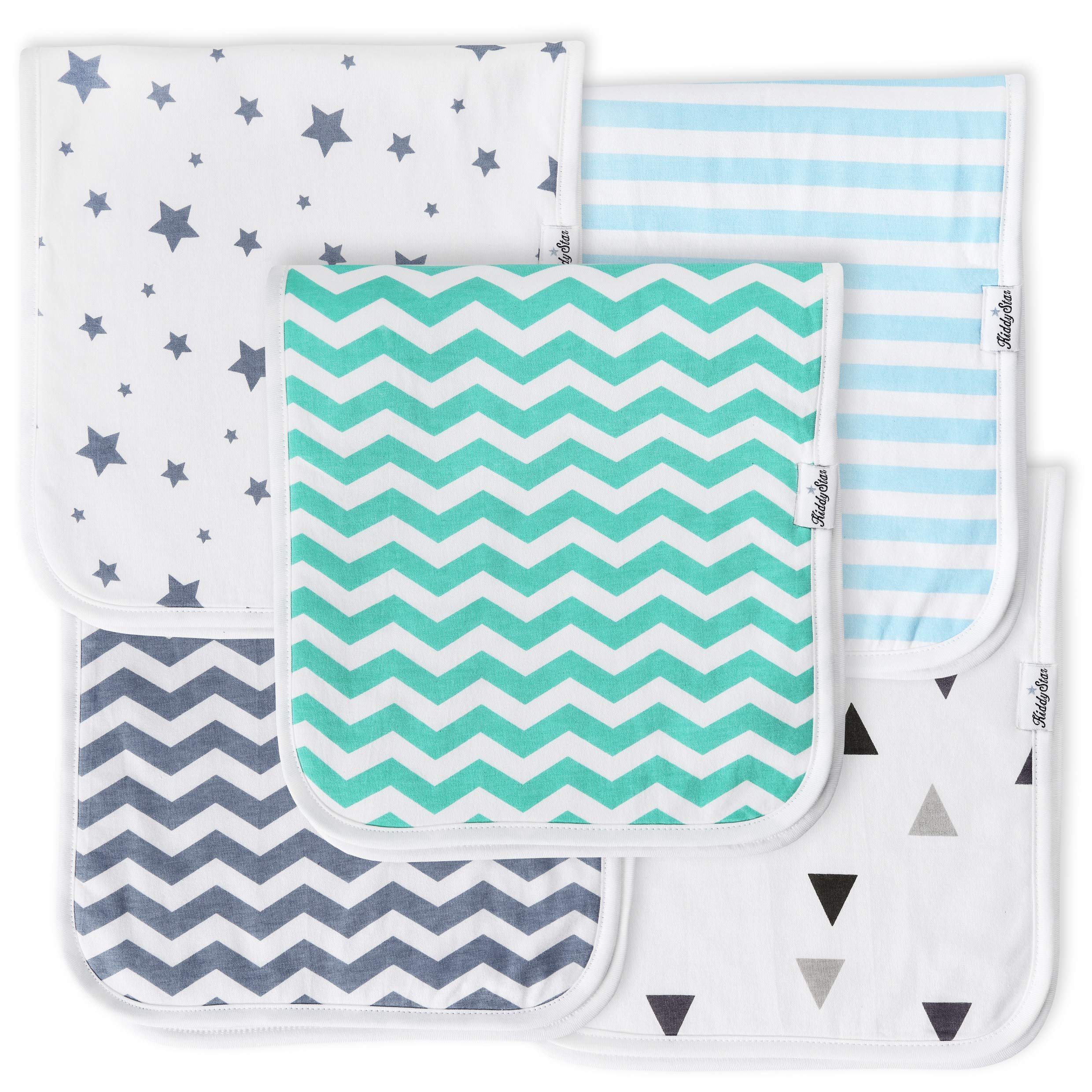 KiddyStar burp cloths—21x10 inch coverage catching drool and spit-up