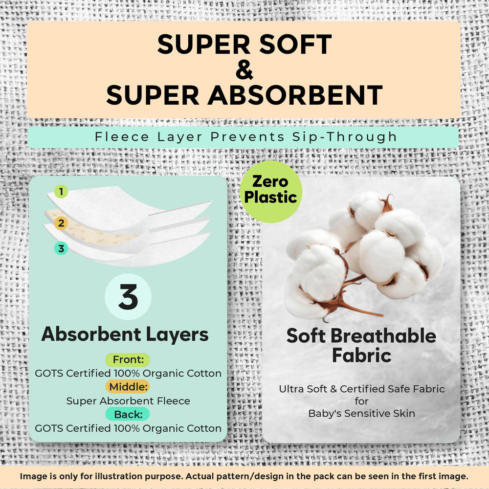 KiddyStar burp cloths with a 3-layer absorbent core for moisture control