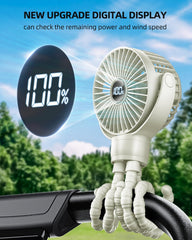 KIDEE portable stroller fan clipped on demonstrates easy clip-on versatility for parents