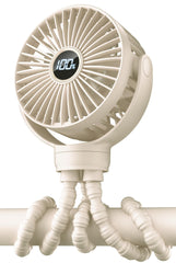 KIDEE portable stroller fan front view shows compact design for on-the-go cooling