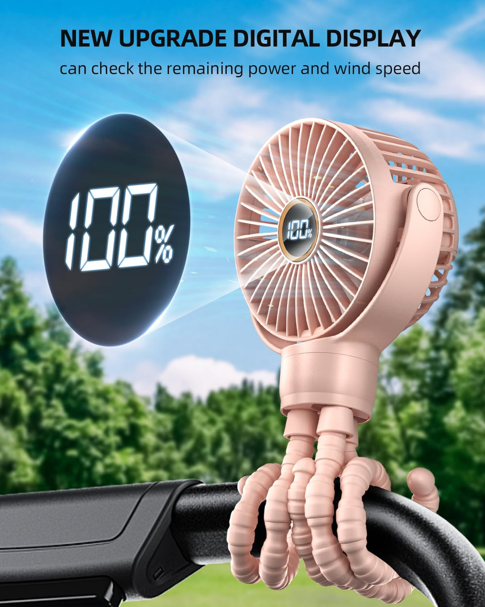 KIDEE clip-on design secures to a stroller for hands-free cooling.