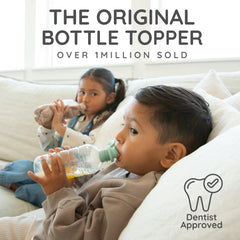 KIDDIKAP original topper on bottle with 28mm spout compatibility.