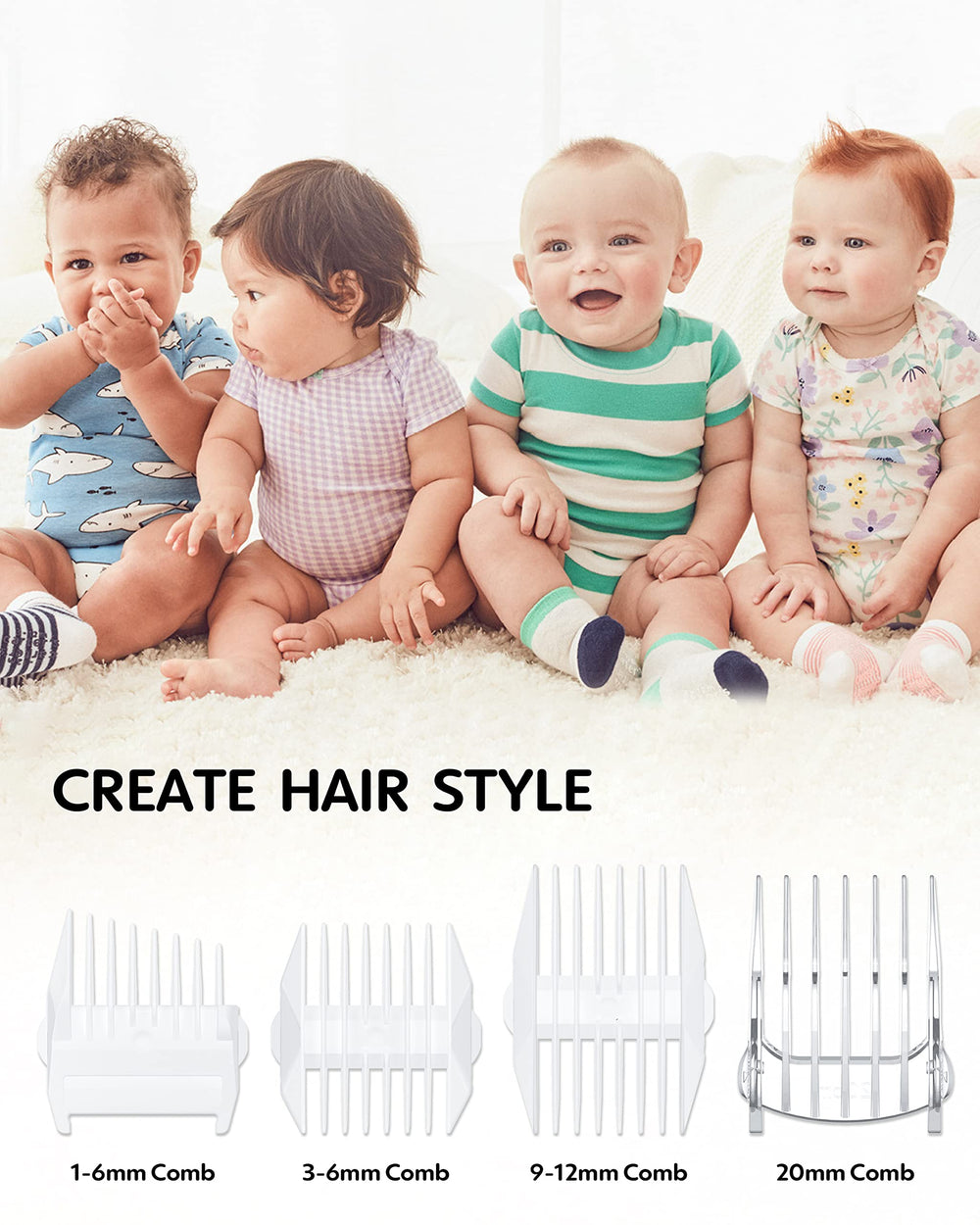 KIDIRA baby hair clippers side view, ergonomic grip for smooth parent use.