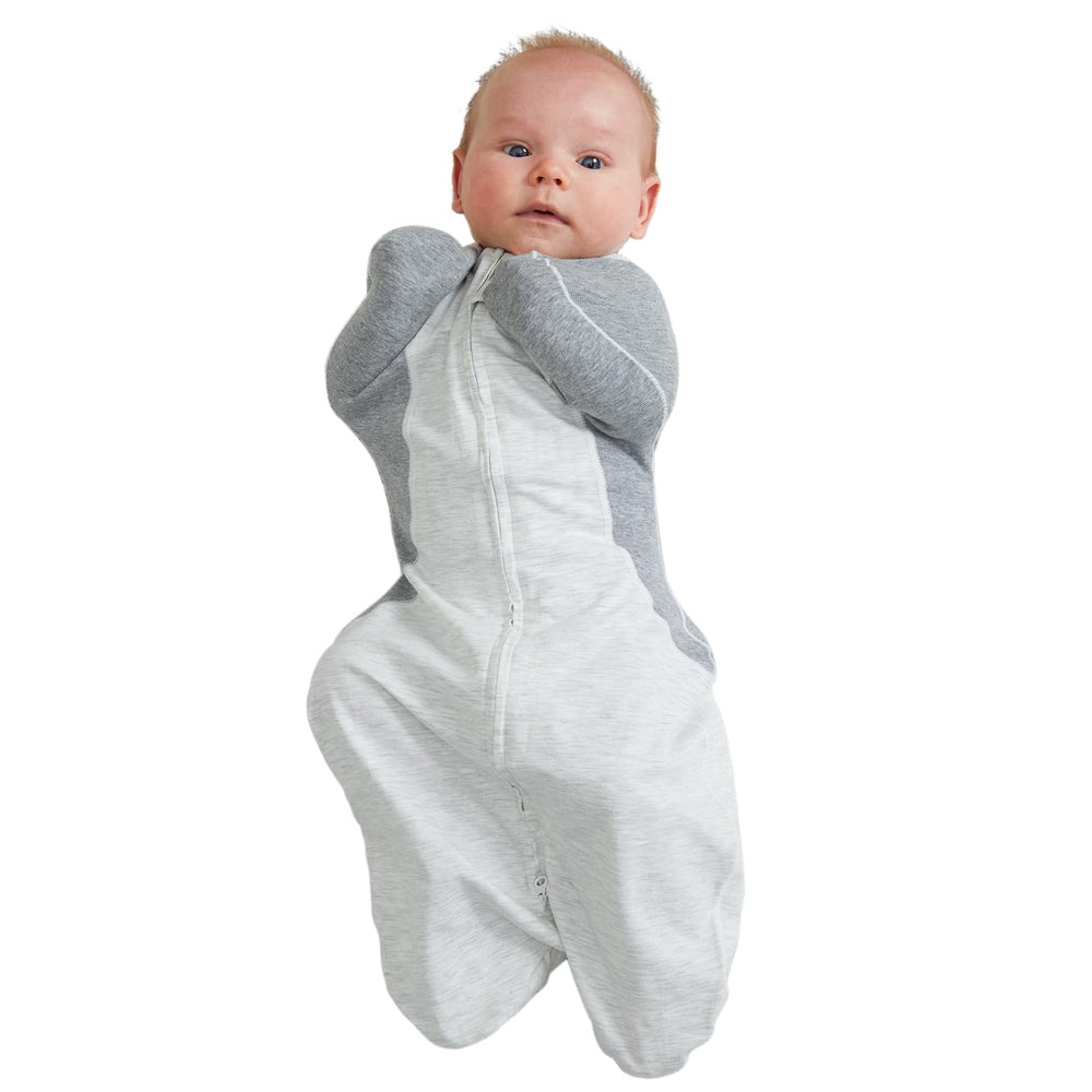 KIDIRA newborn swaddle arms up gray showing secure arms up pose for calm sleep