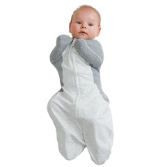KIDIRA newborn swaddle arms up gray showing secure arms up pose for calm sleep