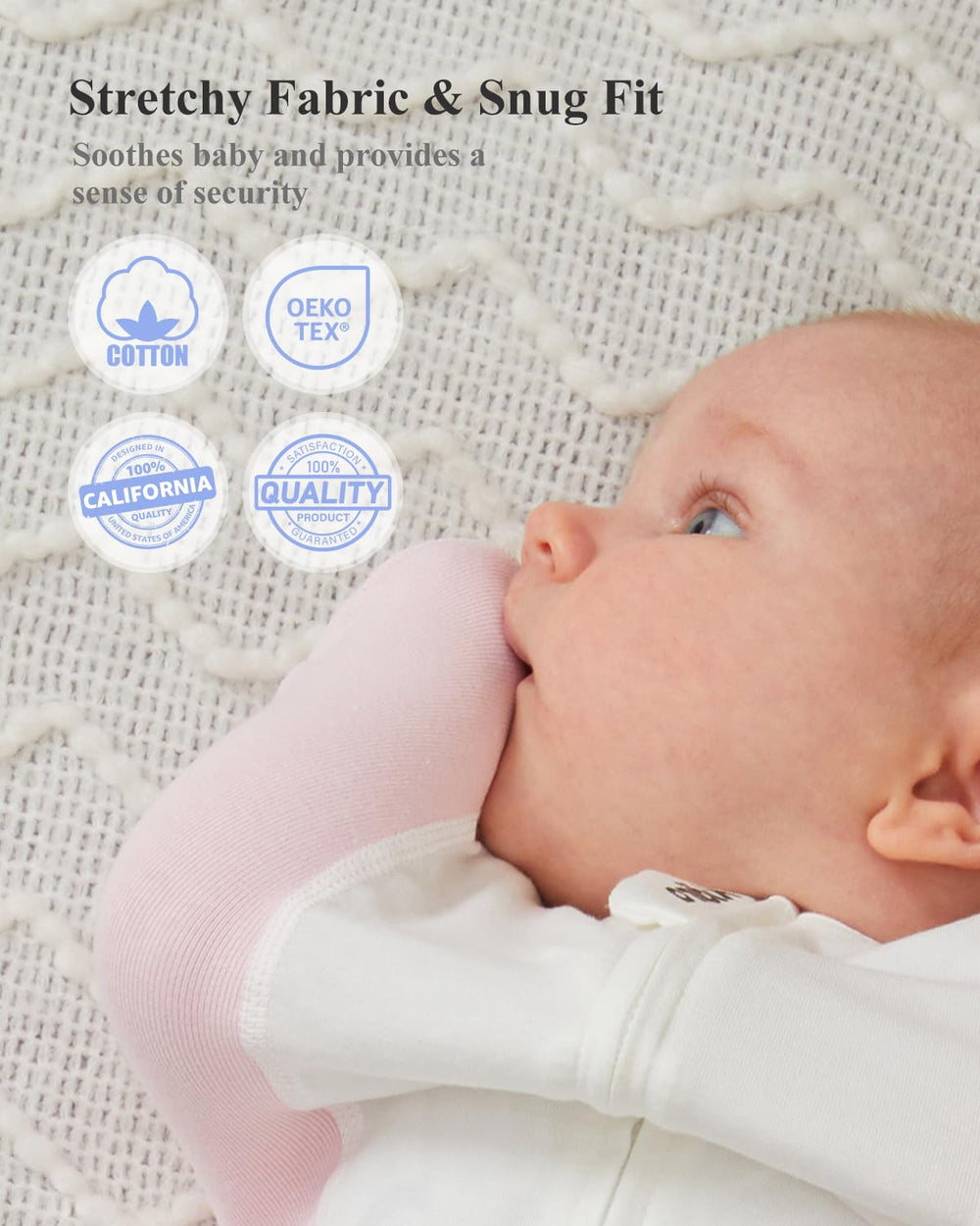 KIDIRA swaddle butterflyhug design creates womb-like security for peaceful sleep.