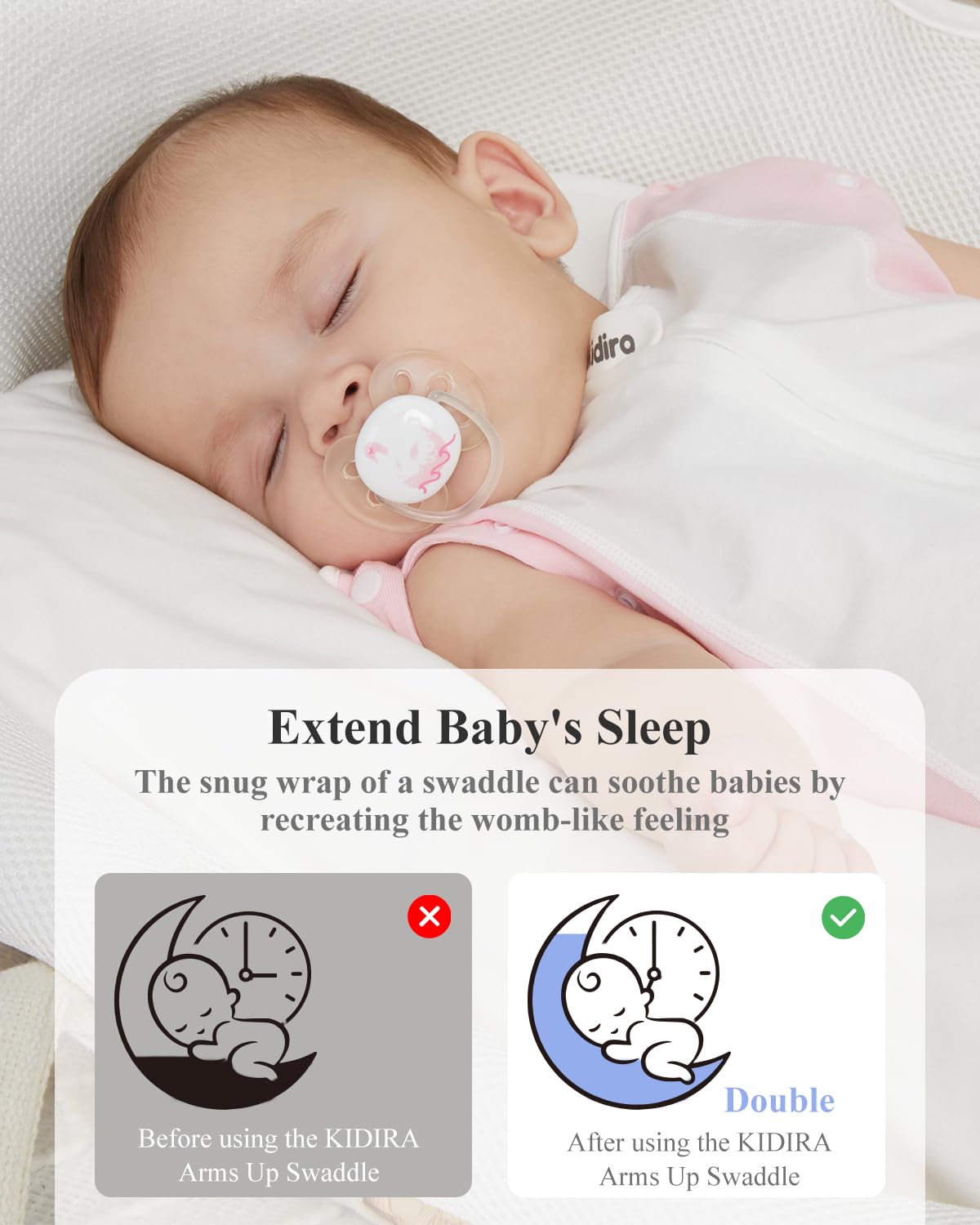 KIDIRA swaddle-to-sleep-sack-transition-pink eases transition without disruption.