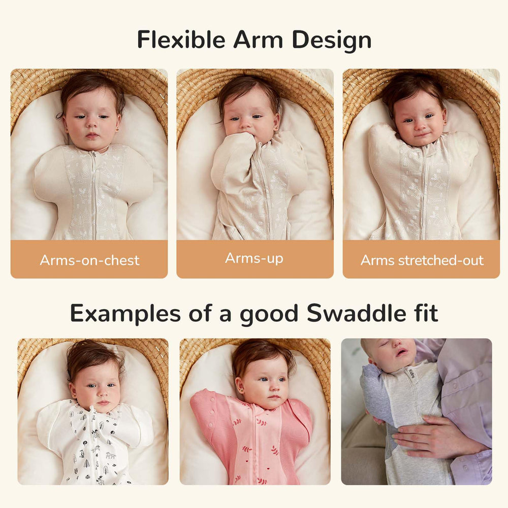 KIDIRA swaddle wide-hem demonstrates hip-friendly design with roomy leg movement.