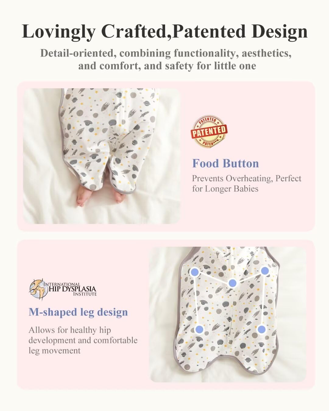 KIDIRA Transition Swaddle 2-way zipper enables convenient night changes.