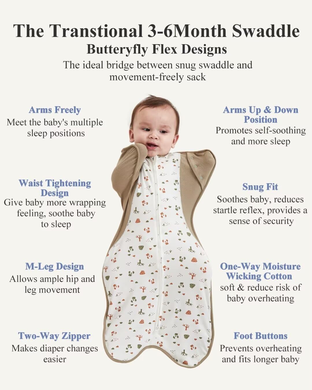 KIDIRA Transition Swaddle Arm-Out supports self-soothing and flexible sleep positions.
