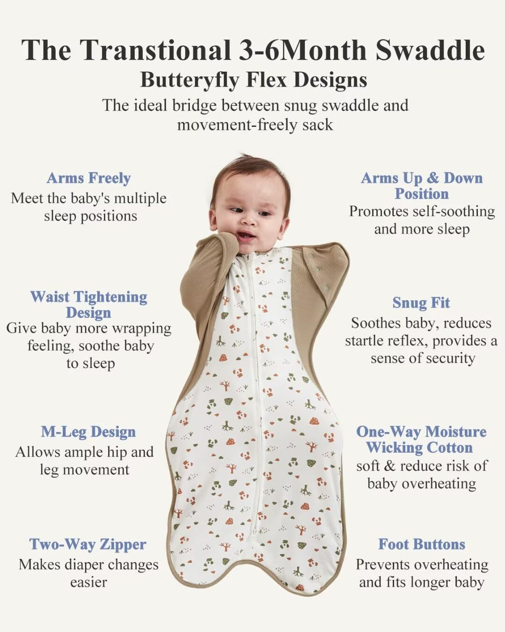 KIDIRA Transition Swaddle Arm-Out supports self-soothing and flexible sleep positions.