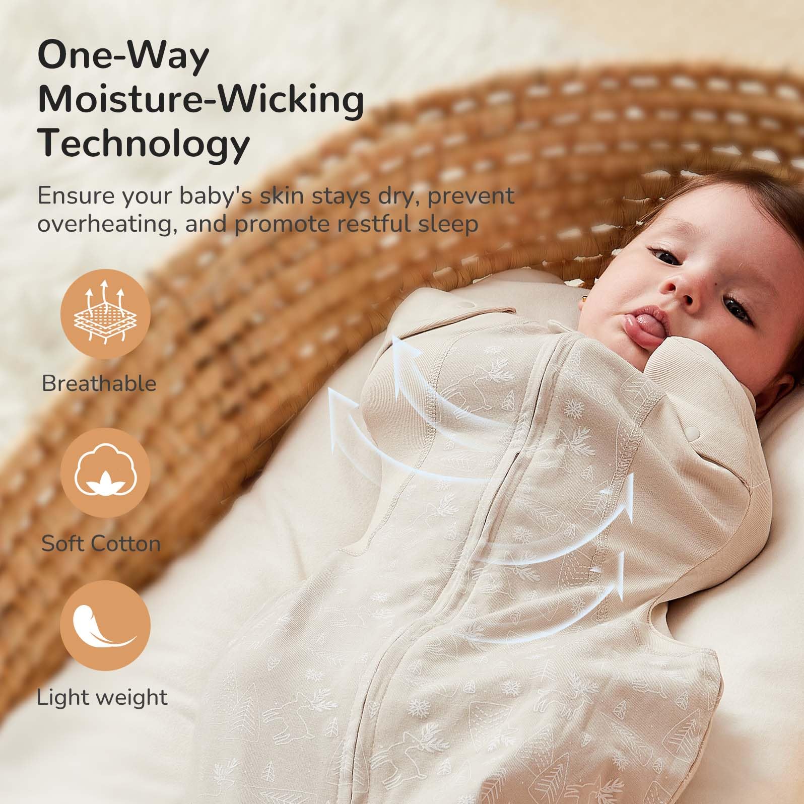 KIDIRA Transition Swaddle Jungle two-way zipper allows easy diaper changes.