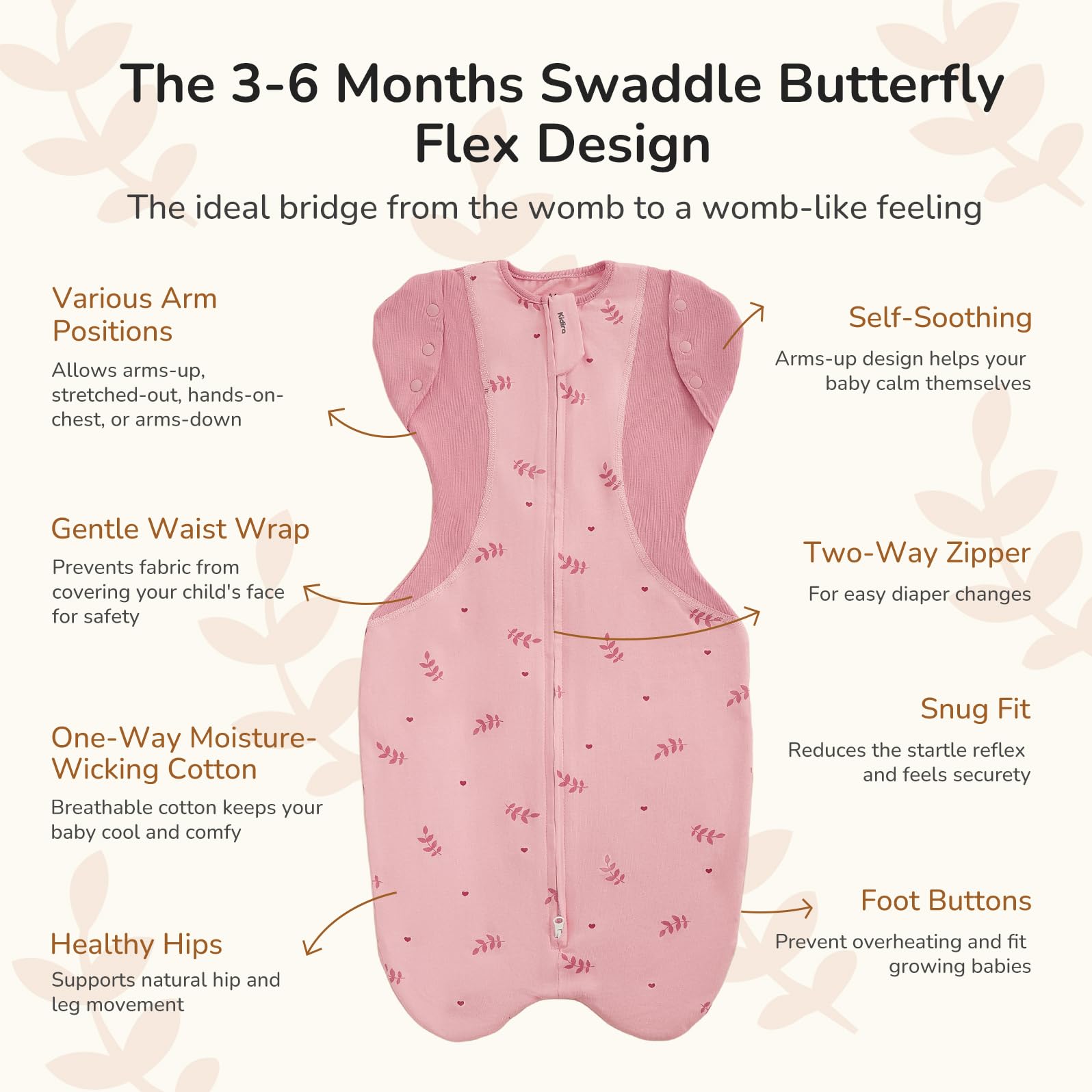 KIDIRA Transition Swaddle Sleep Sack arms-out option supports self-soothing.
