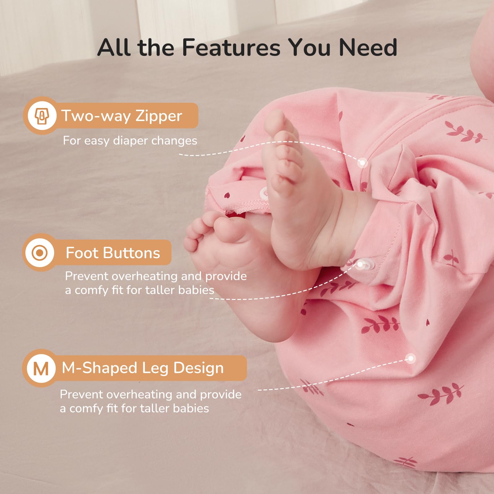 KIDIRA Transition Swaddle Sleep Sack foot button design adjusts length safely.