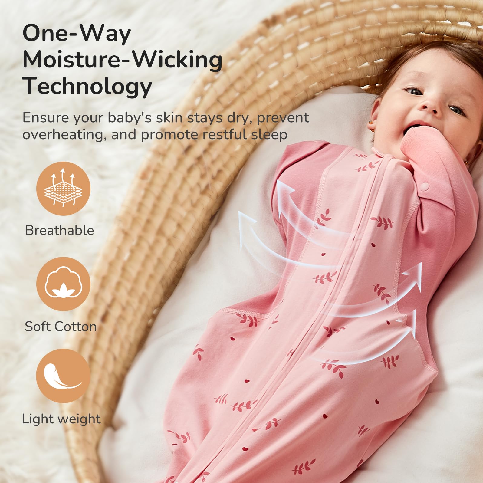 KIDIRA Transition Swaddle Sleep Sack wide hem supports hip-friendly posture.