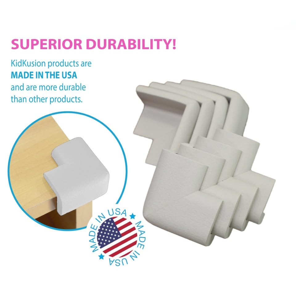 KidKusion corner cushions on furniture show baby-proofing in real homes.