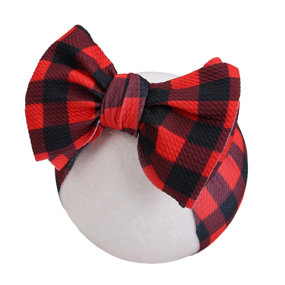 KIDOCHEESE Christmas baby bows on infant; wide headband suitable for 3 months and up.