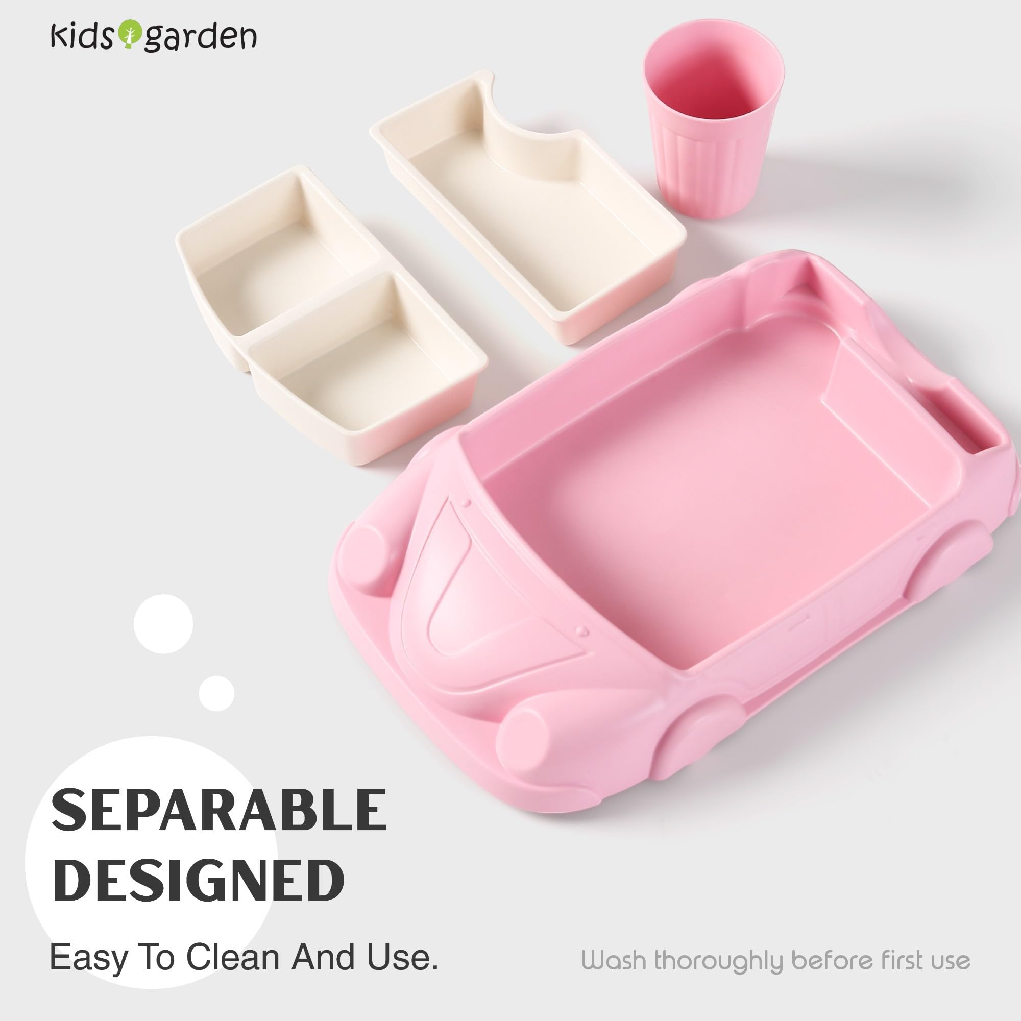Kids Garden bamboo separable bowls pink, easy stacking and cleaning.