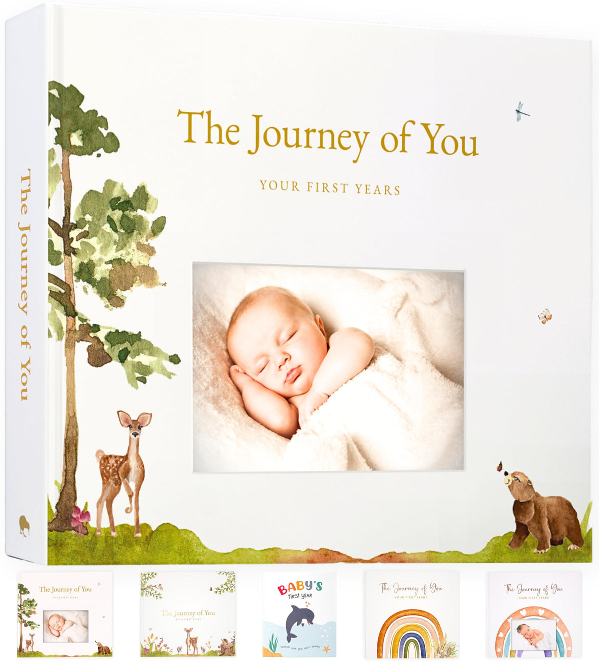 Kids N' All woodland memory book cover photo shows a personalized keepsake to celebrate baby's milestones.