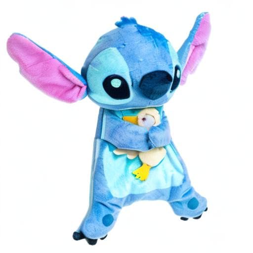 Blue bedroom setup showing Stitch as a comforting decor and bedtime buddy