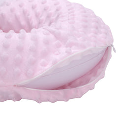 Kids travel neck pillow folded pouch pink illustrates compact storage