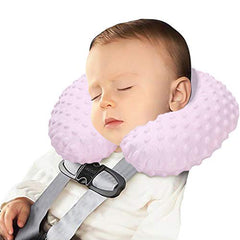 Kids travel neck pillow front view pink shows cozy neck support for trips