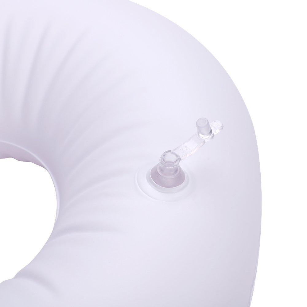 Kids travel neck pillow inflation demo pink highlights portability