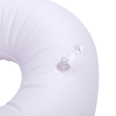 Kids travel neck pillow inflation demo pink highlights portability