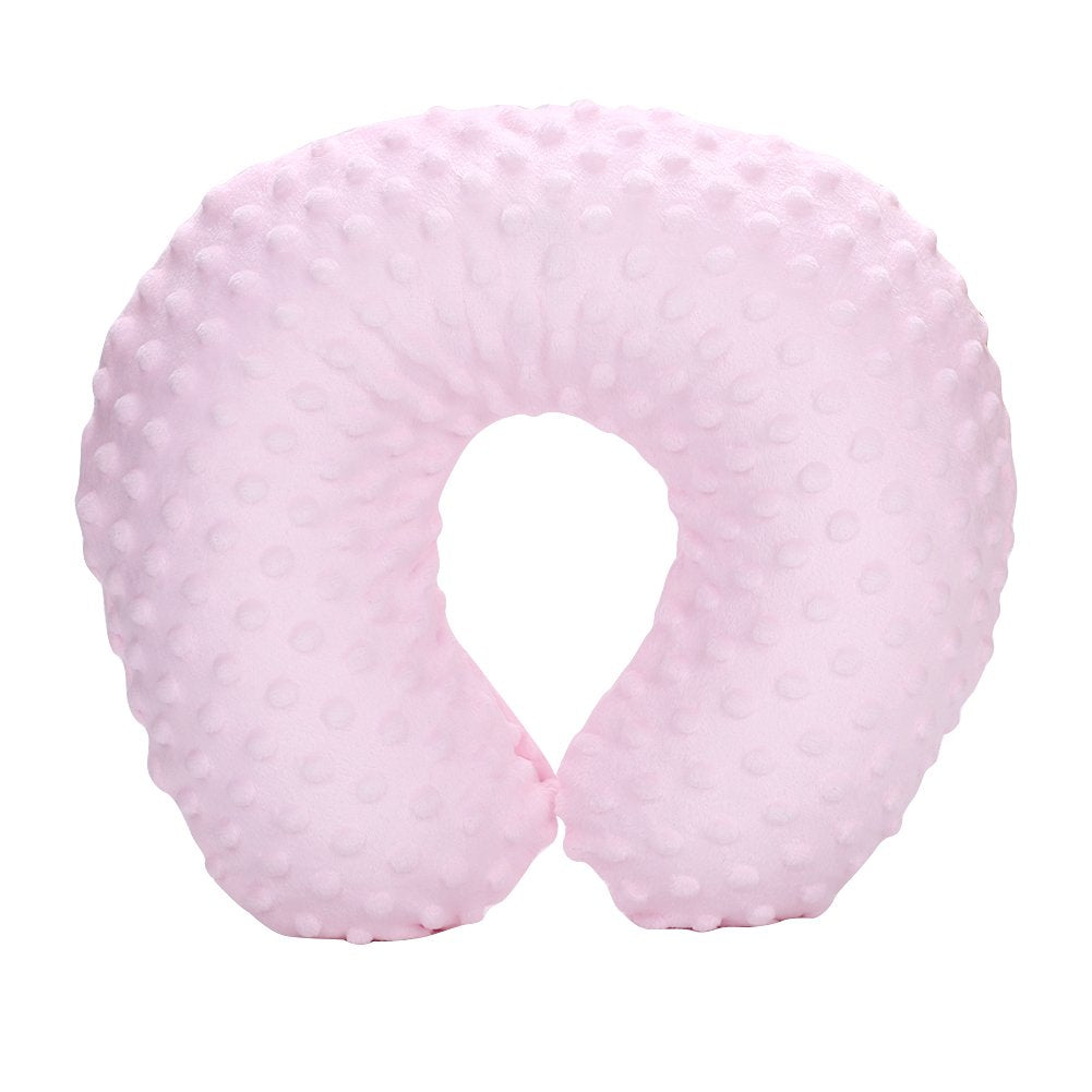 Kids travel neck pillow side view pink demonstrates ergonomic alignment