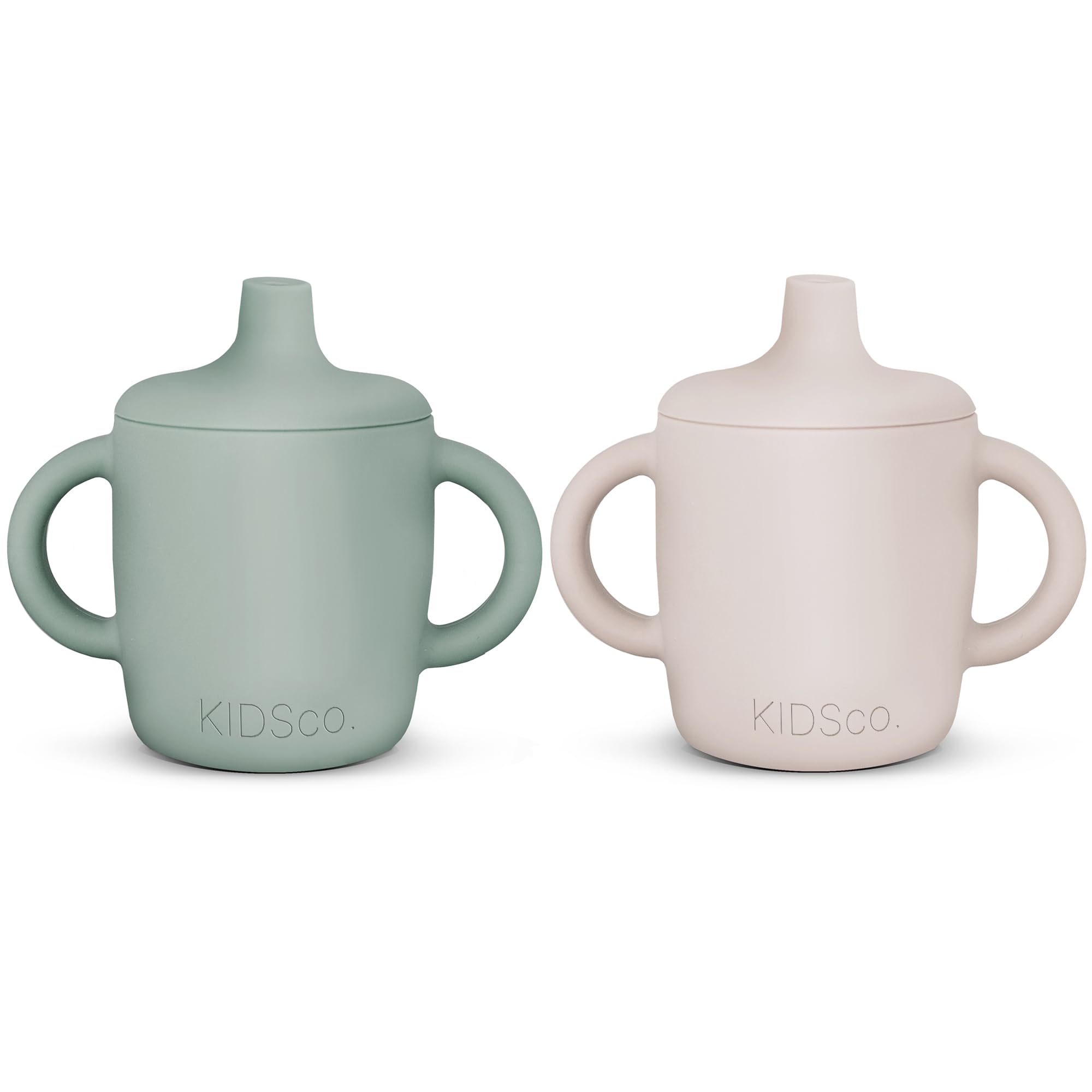 KIDSco silicone sippy cups green product shot highlights durable, baby-safe design for everyday use.