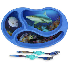 KidsFunwares Blue Ocean Me Time Plate emphasizes a vibrant blue ocean design to keep meals organized and fun.