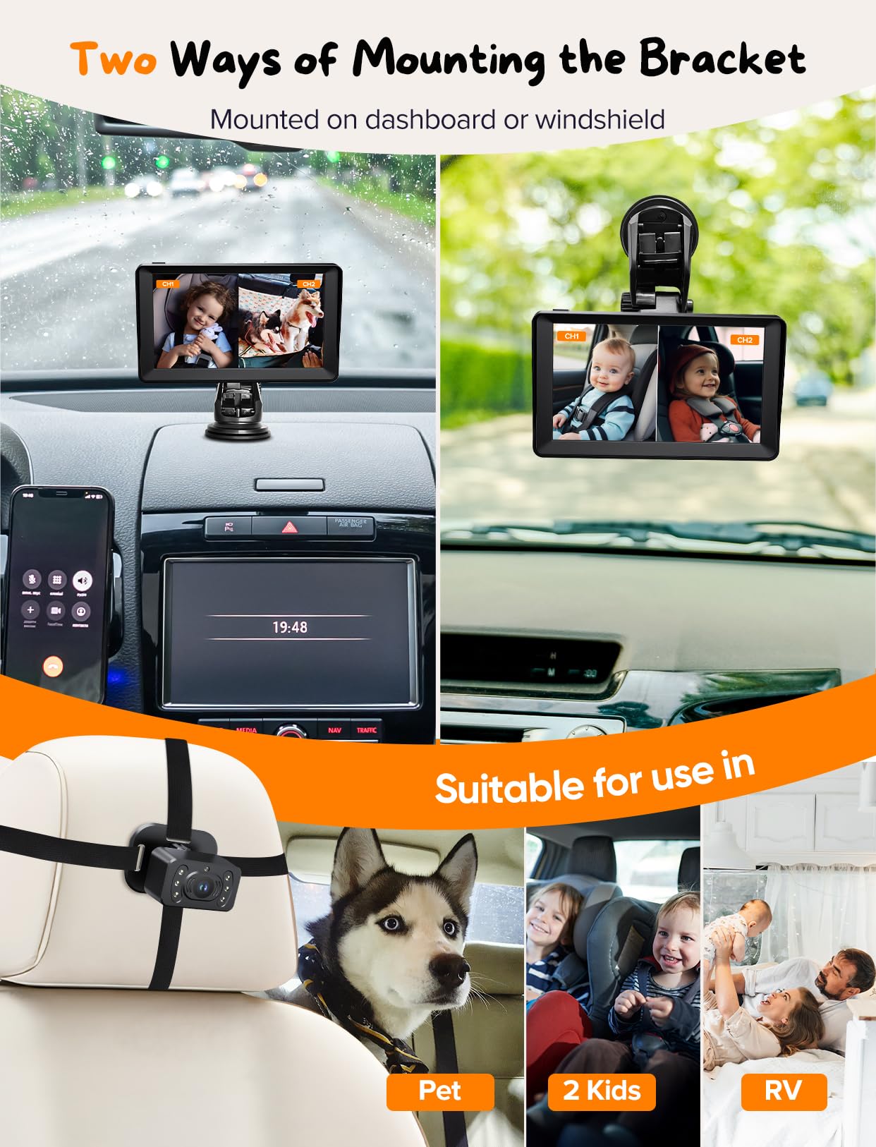 Kidsneed strong suction mount keeps the dash view steady.