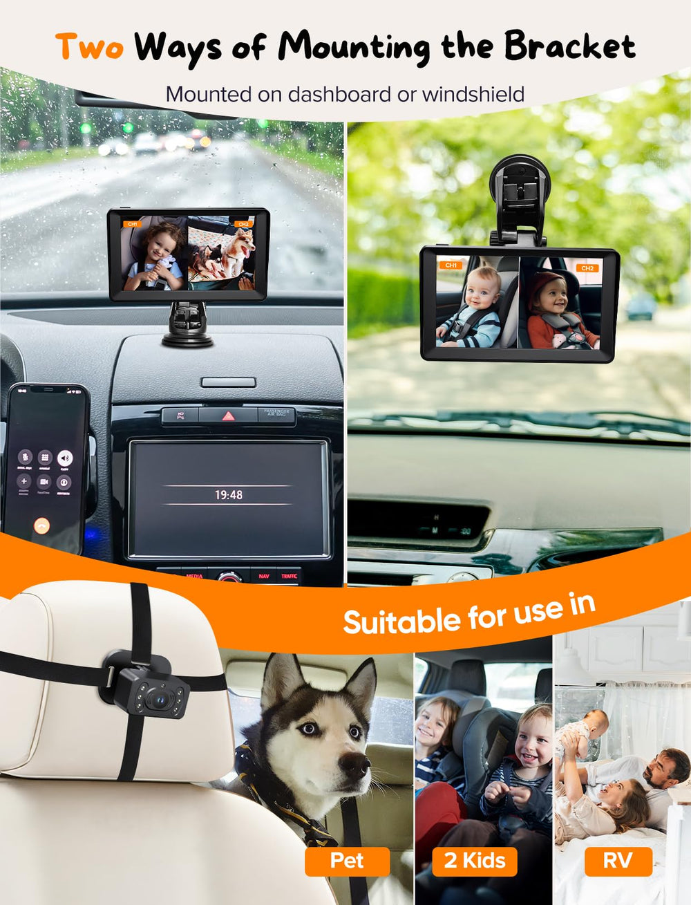 Kidsneed strong suction mount keeps the dash view steady.