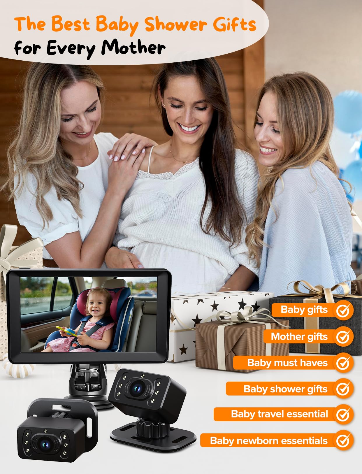 Kidsneed rear-facing monitor provides accurate mirror-style viewing.