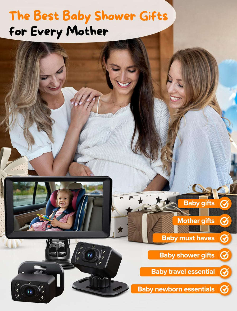 Kidsneed rear-facing monitor provides accurate mirror-style viewing.
