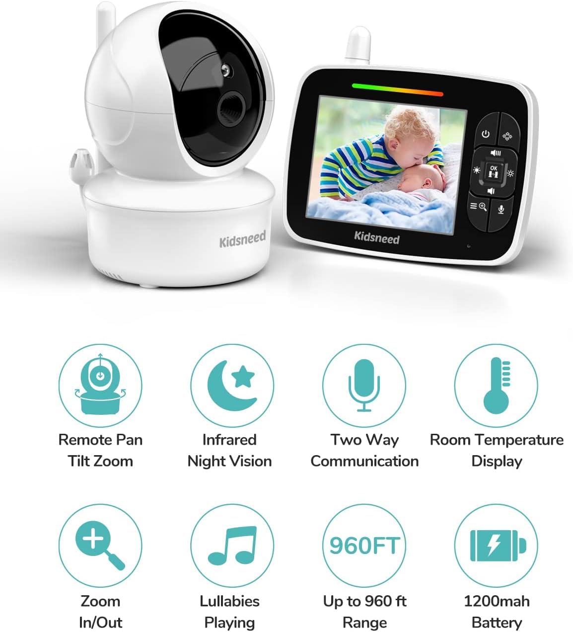 Kidsneed SM935A camera with pan-tilt-zoom for flexible baby monitoring