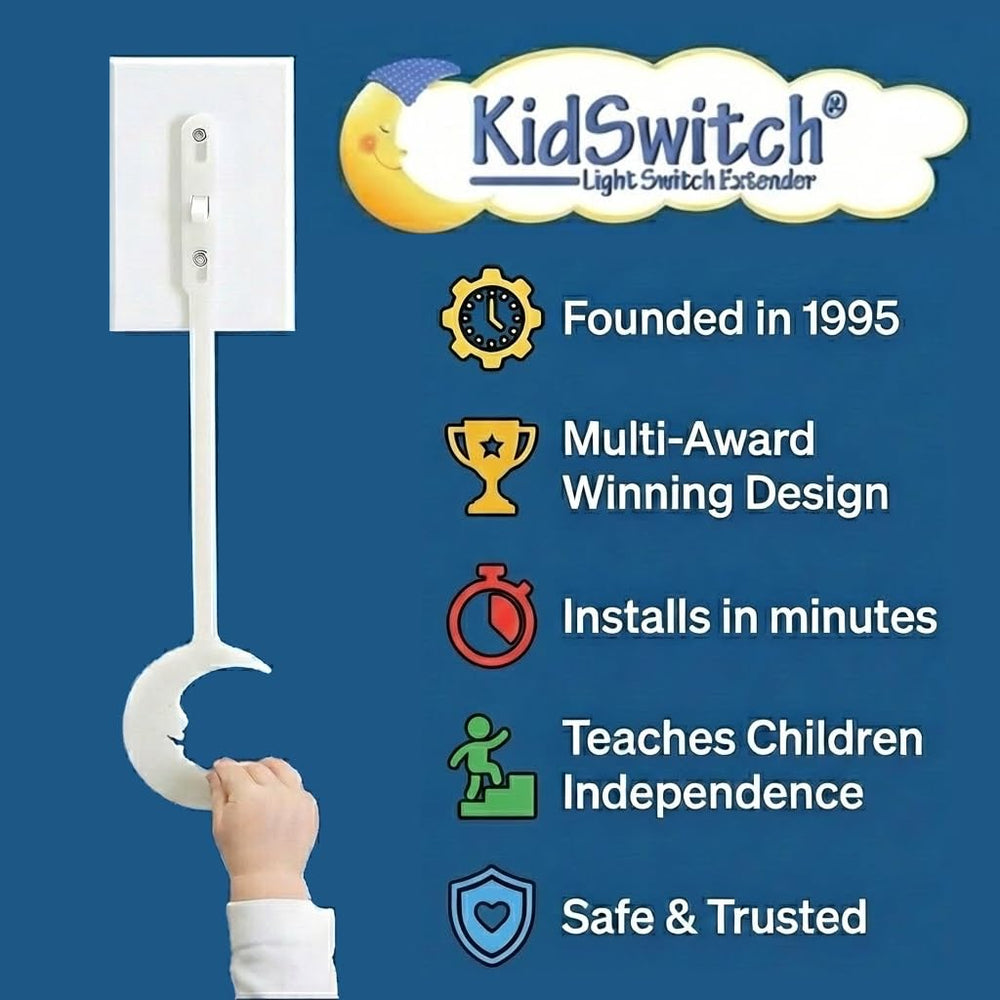 Kidswitch easy grab handle shown in use for nighttime reach.