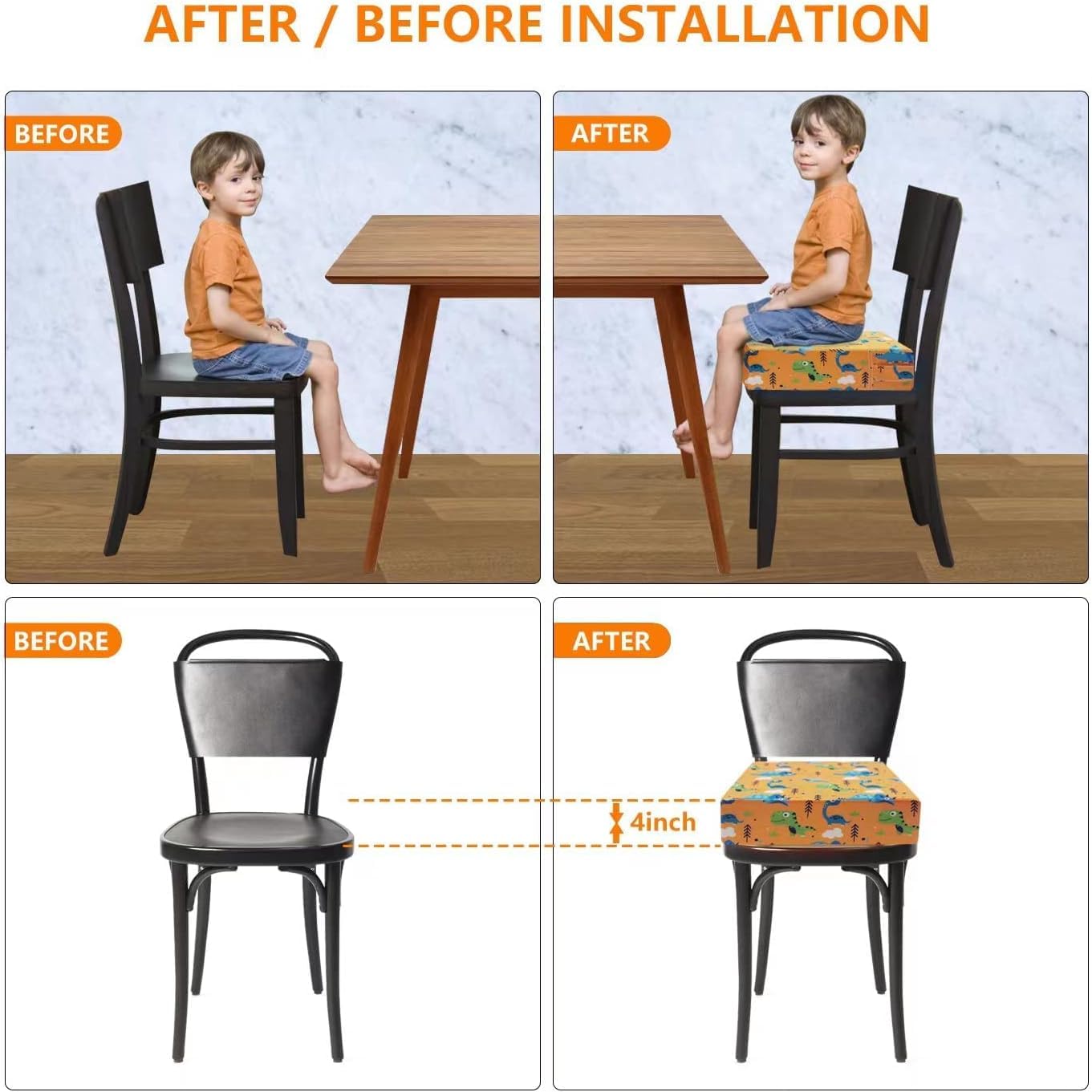 KIDUN booster seat with breathable cotton cover offers warmth during meals.