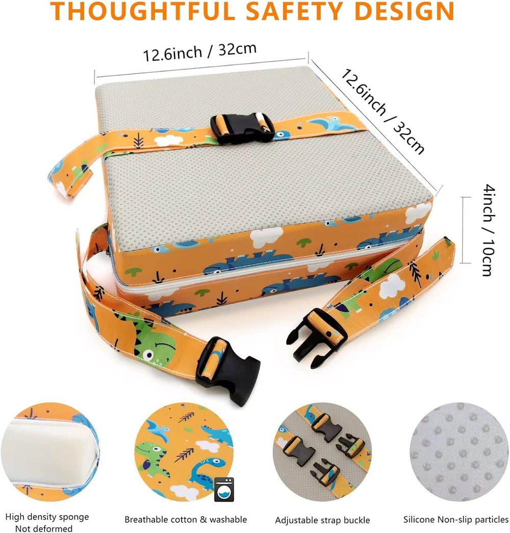 KIDUN booster seat detachable cover highlights easy cleaning and durable fabric.