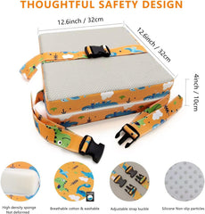 KIDUN booster seat detachable cover highlights easy cleaning and durable fabric.