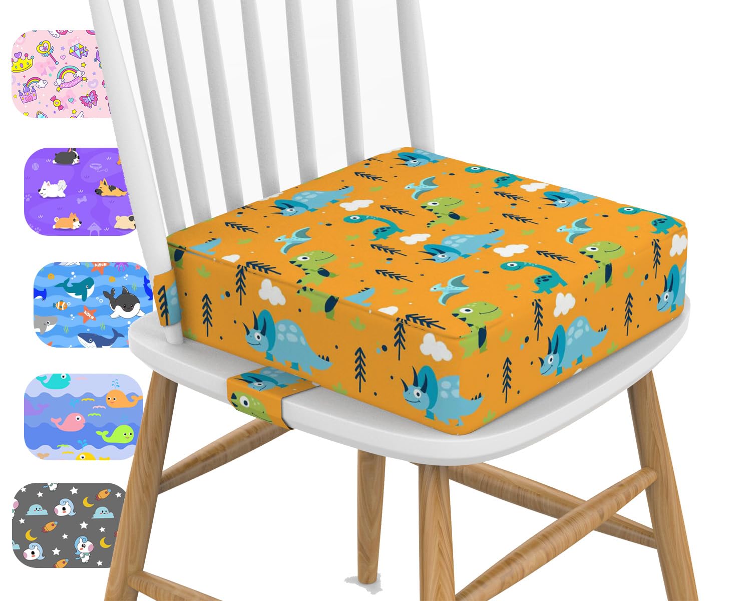 KIDUN toddler booster seat on chair elevates dining reach with comfortable support.